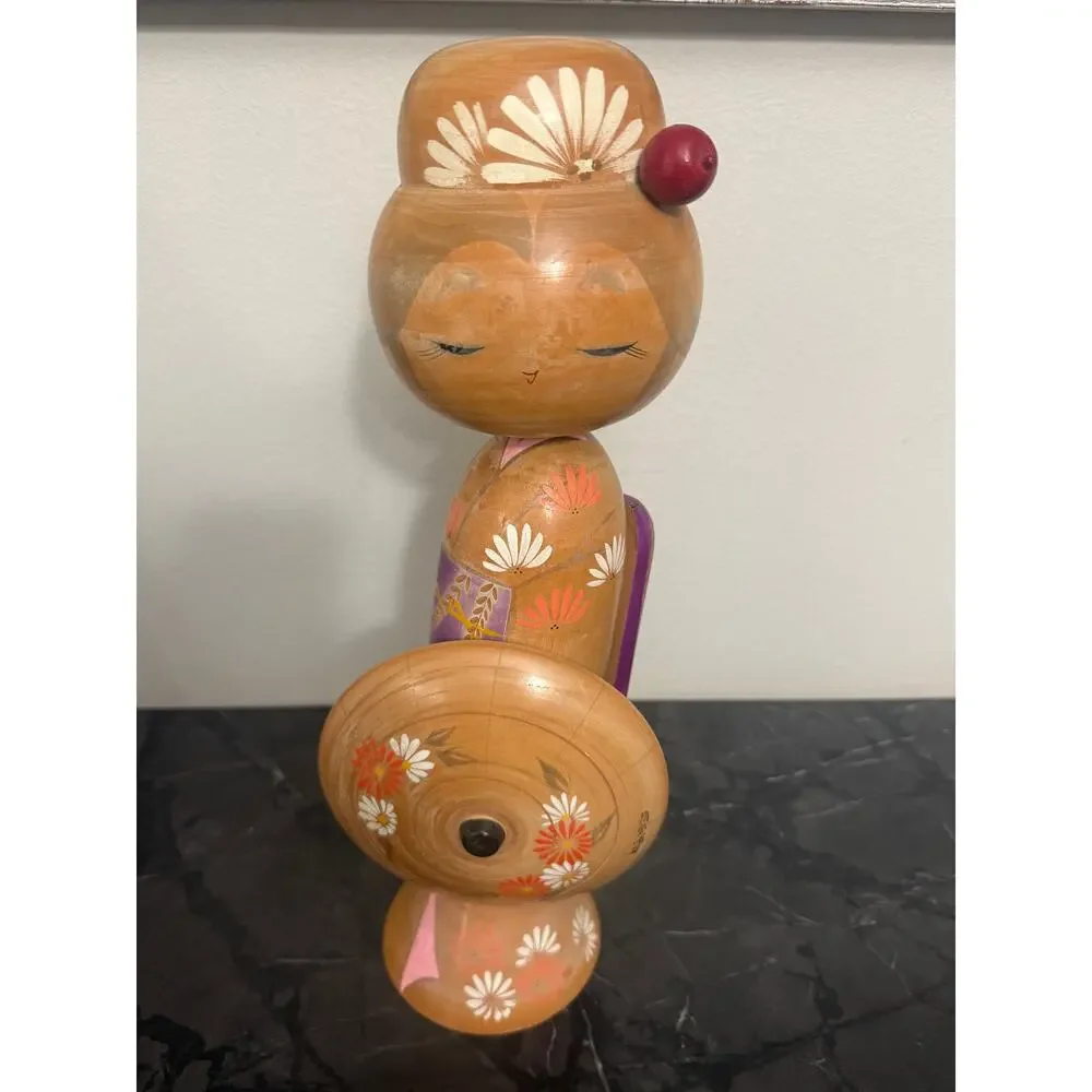 Vintage Sadao Kishi 16” Sosaku Kokeshi Doll Signed Umbrella Japan